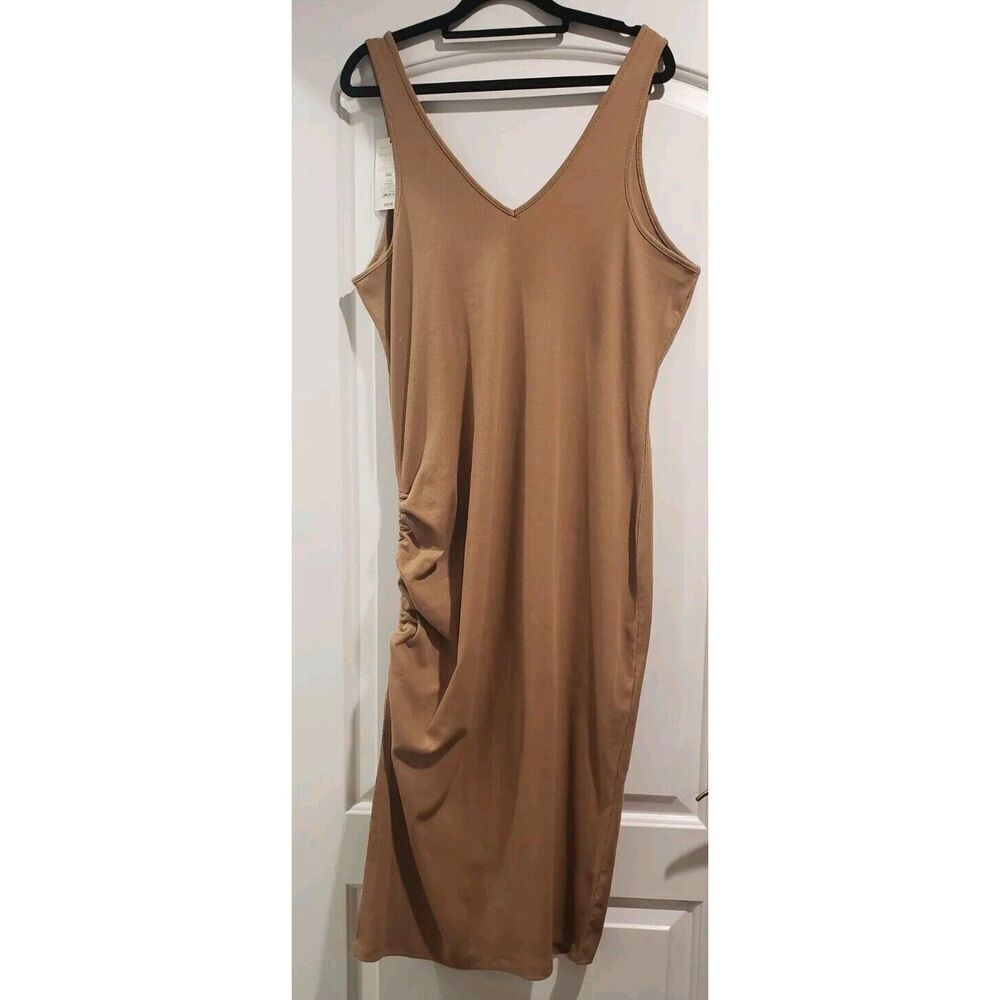Women’s A New Day XXL Dress Brown Tank Ruched Side Sleeveless Midi NWT - Picture 3 of 10